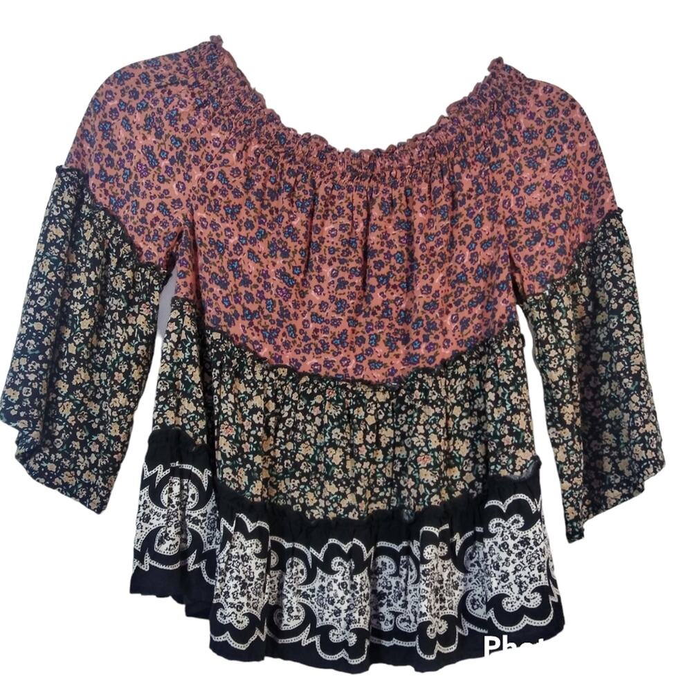 Aeropostale Floral Off-The-Shoulder Woven Top Boho Festival  Size XS